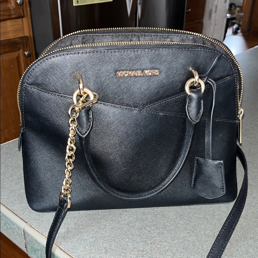 Michael Kors Black Satchel with Gold Accents